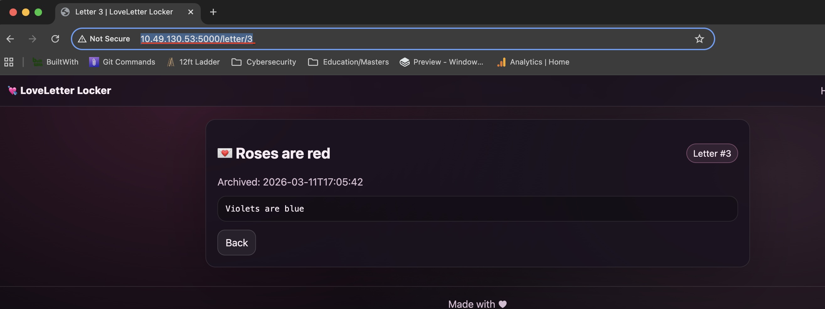 Dashboard with the new message