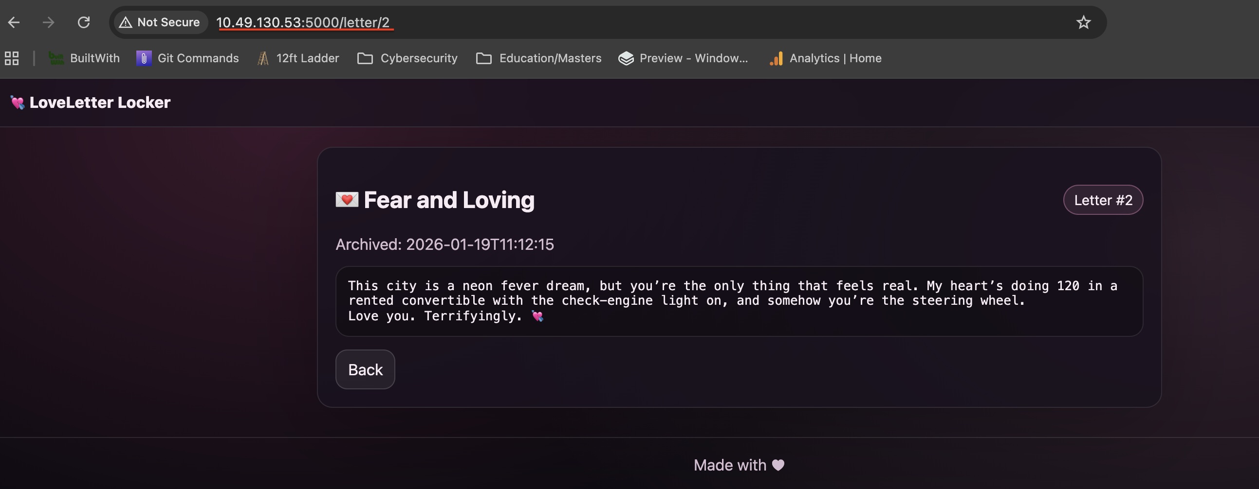Dashboard with the new message
