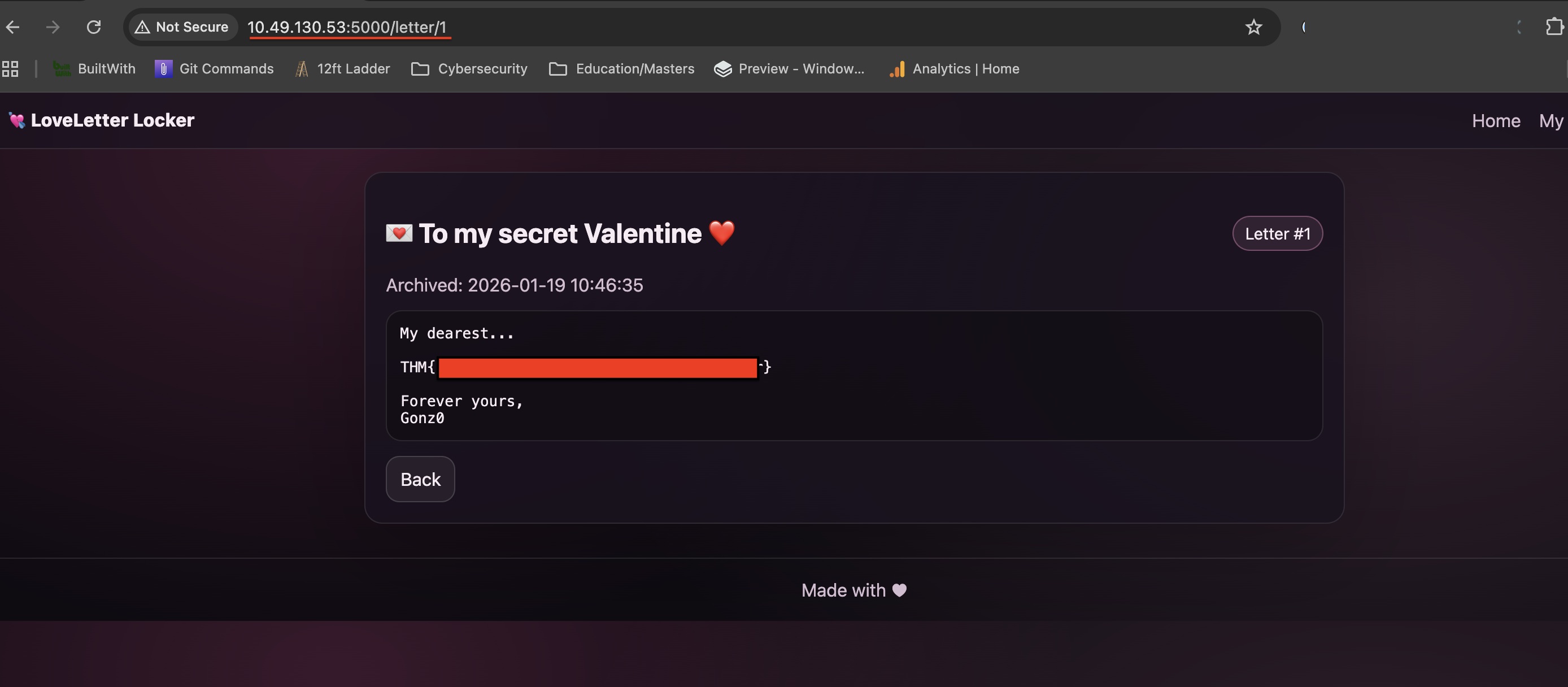 Dashboard with the new message
